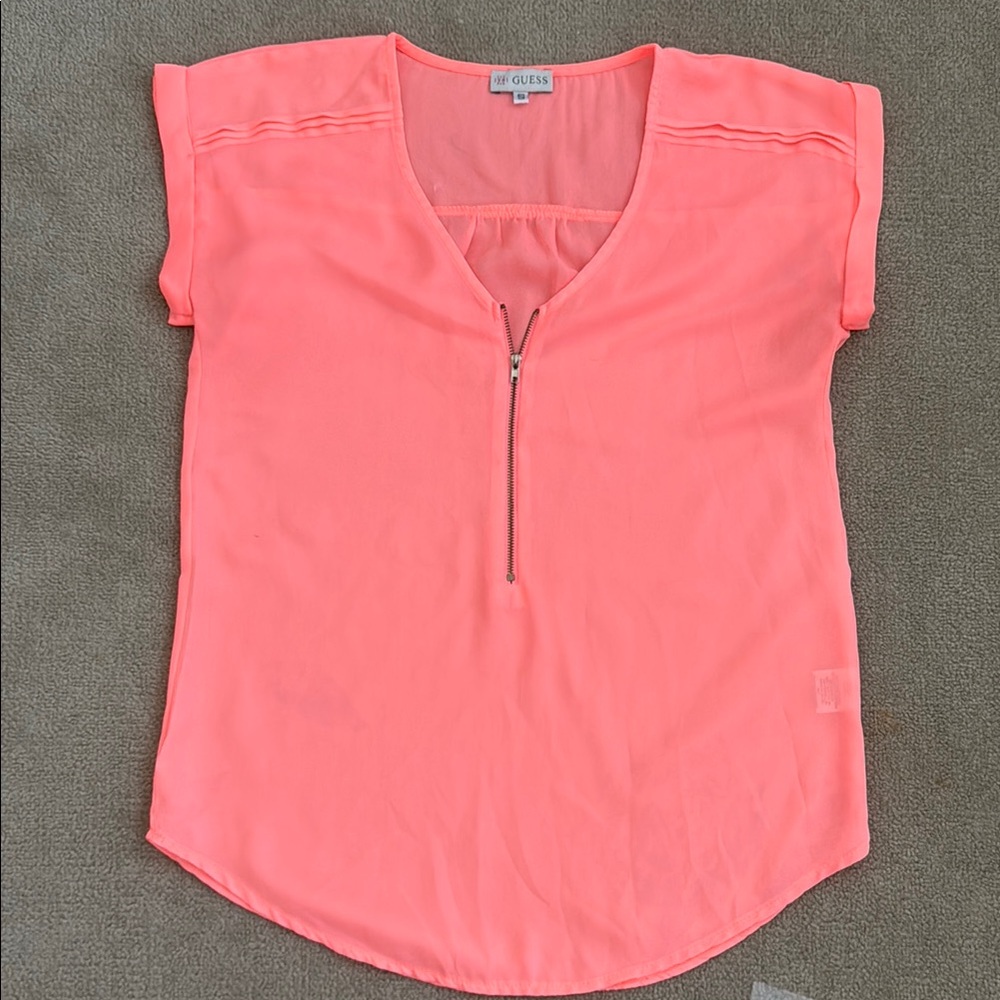 Neon peach sheer blouse